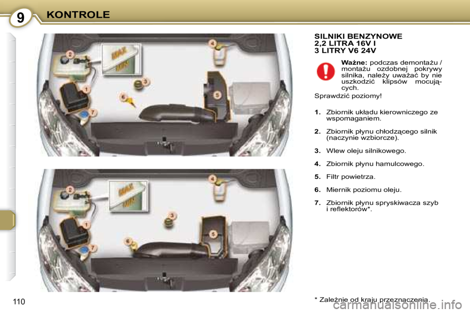 Peugeot 407 2008  Instrukcja Obsługi (in Polish) 9�K�O�N�T�R�O�L�E
110
� �S�I�L�N�I�K�I� �B�E�N�Z�Y�N�O�W�E� �2�,�2� �L�I�T�R�A� �1�6�V� �I� �3� �L�I�T�R�Y� �V�6� �2�4�V� 
� � �*� � � �Z�a�l�eG�n�i�e� �o�d� �k�r�a�j�u� �p�r�z�e�z�n�a�c�z�e�n�i�a�.�
