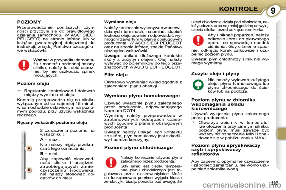 Peugeot 407 2008  Instrukcja Obsługi (in Polish) 9�K�O�N�T�R�O�L�E
�1�1�3
� �P�O�Z�I�O�M�Y� 
� � � �P�r�z�e�p�r�o�w�a�d�z�a�n�i�e�  �p�o�n�iG�s�z�y�c�h�  �c�z�y�n�- 
�n�o;�c�i�  �p�r�z�y�c�z�y�n�i�  �s�i
�  �d�o�  �p�r�a�w�i�d�ł�o�w�e�g�o� 
�d�z