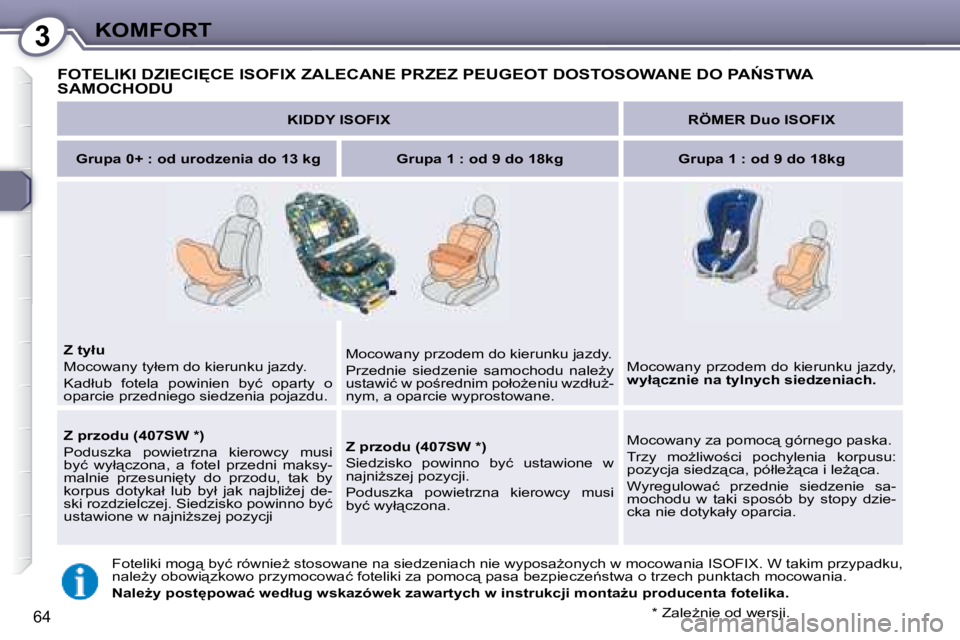 Peugeot 407 2008  Instrukcja Obsługi (in Polish) 3�K�O�M�F�O�R�T
64
� � � �F�O�T�E�L�I�K�I� �D�Z�I�E�C�I	�C�E� �I�S�O�F�I�X� �Z�A�L�E�C�A�N�E� �P�R�Z�E�Z� � �P�E�U�G�E�O�T� � �D�O�S�T�O�S�O�W�A�N�E� �D�O� �P�A0�S�T�W�A� �S�A�M�O�C�H�O�D�U� 
   
�K
