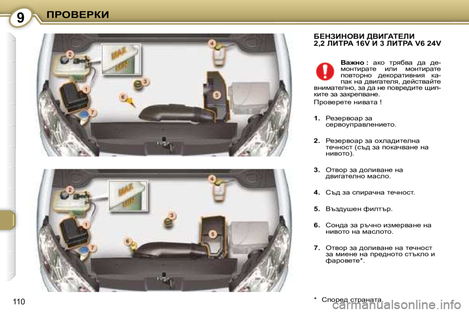 Peugeot 407 2008  Ръководство за експлоатация (in Bulgarian) 9fgeY?gaB
110
� X?dABdeYB� >YBZWi?bB� �2�,�2� bBigW� �1�6�V� B� �3� bBigW� �V�6� �2�4�V� 
� � �*� � �  hihj_^� kljwgwlw�.� � � 
  
Yw`Öh� �: � 