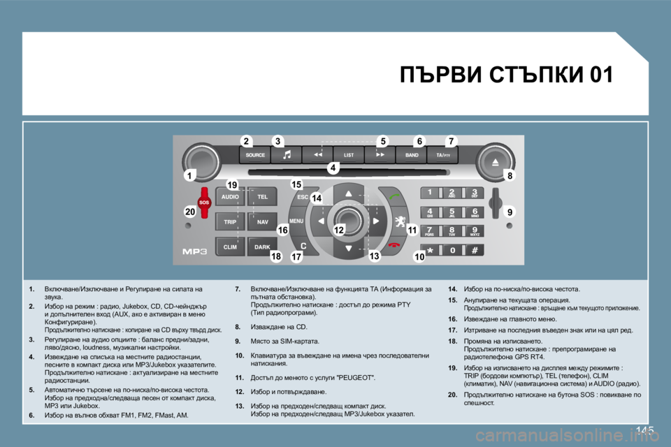 Peugeot 407 2008  Ръководство за експлоатация (in Bulgarian) 11
�2�0�2�0
�8�8
99
55
44
3322
1919
16161111
�1�0�1�0�1�8�1�8
1212
6677
1313
1515
1414
1717
�0�1
�1�4�5
�1�.� �  Ydexqywg_�/_adexqywg_� b� g_zmebjwg_� gw� kbewlw�