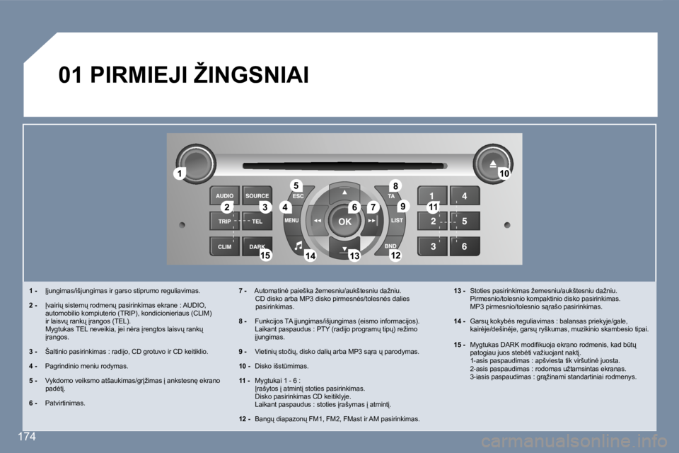 Peugeot 407 2007  Savininko vadovas (in Lithuanian) �1�1
�2�2�3�3�4�4
�5�5
�6�6�7�7
�1�0�1�0
�1�1�1�1
�1�2�1�2�1�3�1�3�1�4�1�4�1�5�1�5
�8�8
�9�9
�1�7�4
�0�1� �P�I�R�M�I�E�J�I� �Ž�I�N�G�S�N�I�A�I
�1� �-�  