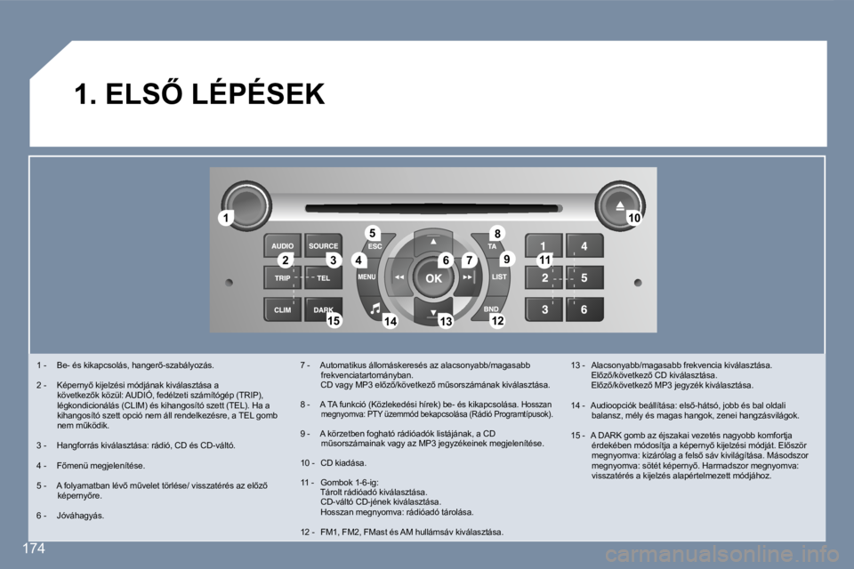 Peugeot 407 2007  Kezelési útmutató (in Hungarian) �1�1
�2�2�3�3�4�4
�5�5
�6�6�7�7
�1�0�1�0
�1�1�1�1
�1�2�1�2�1�3�1�3�1�4�1�4�1�5�1�5
�8�8
�9�9
�1�7�4
�1�.� �E�L�S4� �L�É�P�É�S�E�K
�1� �-�  �B�e�-� �é�s� �k�i�k�a�p�c�s�o�l�á�s�,� �h�a�n�g�e�r5�-