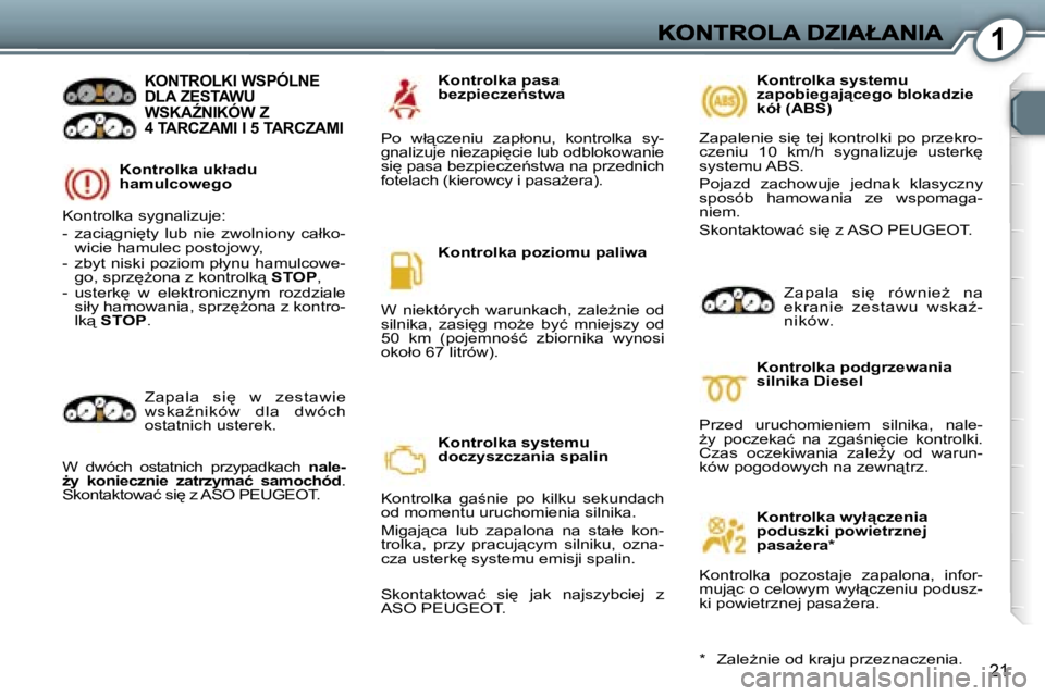 Peugeot 407 2007  Instrukcja Obsługi (in Polish) �1
�2�1
�K�o�n�t�r�o�l�k�a� �u�k�ł�a�d�u� �h�a�m�u�l�c�o�w�e�g�o
�K�O�N�T�R�O�L�K�I� �W�S�P�Ó�L�N�E�  
�D�L�A� �Z�E�S�T�A�W�U� 
�W�S�K�AD�N�I�K�Ó�W� �Z� 
�4� �T�A�R�C�Z�A�M�I� �I� �5� �T�A�R�C�Z�A