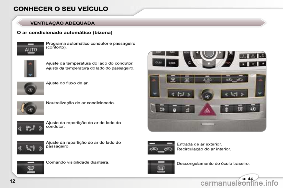 Peugeot 407 2007  Manual do proprietário (in Portuguese) �O� �a�r� �c�o�n�d�i�c�i�o�n�a�d�o� �a�u�t�o�m�á�t�i�c�o� �(�b�i�z�o�n�a�)
�P�r�o�g�r�a�m�a� �a�u�t�o�m�á�t�i�c�o� �c�o�n�d�u�t�o�r� �e� �p�a�s�s�a�g�e�i�r�o� �(�c�o�n�f�o�r�t�o�)�.
�A�j�u�s�t�e� �d
