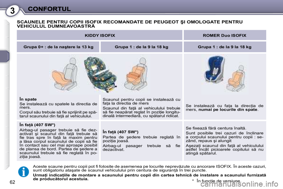 Peugeot 407 2007  Manualul de utilizare (in Romanian) 3
�6�2
�S�C�A�U�N�E�L�E� �P�E�N�T�R�U� �C�O�P�I�I� �I�S�O�F�I�X� �R�E�C�O�M�A�N�D�A�T�E� �D�E� �P�E�U�G�E�O�T� �Ş�I� �O�M�O�L�O�G�A�T�E� �P�E�N�T�R�U� 
�V�E�H�I�C�U�L�U�L� �D�U�M�N�E�A�V�O�A�S�T�R
