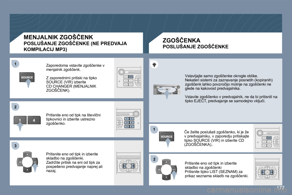 Peugeot 407 2007  Priročnik za lastnika (in Slovenian) �1�1
�2�2
�3�3
�1�1
�2�2
�1�7�7
�M�E�N�J�A�L�N�I�K� �Z�G�O�Š�Č�E�N�K
�P�O�S�L�U�Š�A�N�J�E� �Z�G�O�Š�Č�E�N�K�E� �(�N�E� �P�R�E�D�V�A�J�A� 
�K�O�M�P�I�L�A�C�I�J� �M�P�3�)
�Z�a�p�o�r�e�d�o�m�a� �v�s