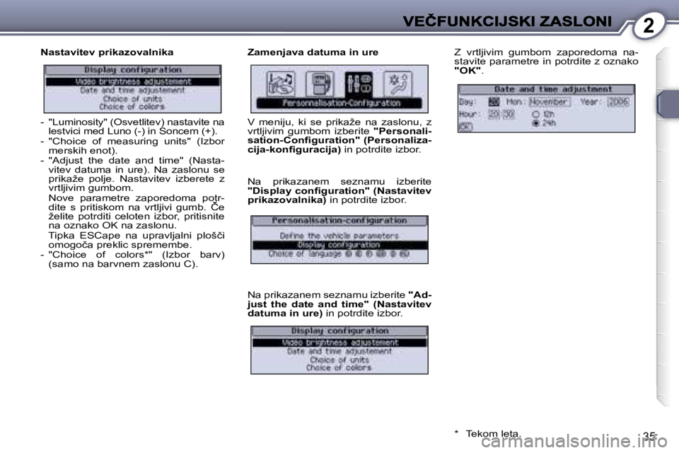 Peugeot 407 2007  Priročnik za lastnika (in Slovenian) �2
�3�5
�N�a�s�t�a�v�i�t�e�v� �p�r�i�k�a�z�o�v�a�l�n�i�k�a�Z�a�m�e�n�j�a�v�a� �d�a�t�u�m�a� �i�n� �u�r�e�Z�  �v�r�t�l�j�i�v�i�m�  �g�u�m�b�o�m�  �z�a�p�o�r�e�d�o�m�a�  �n�a�-�s�t�a�v�i�t�e� �p�a�r�a�m