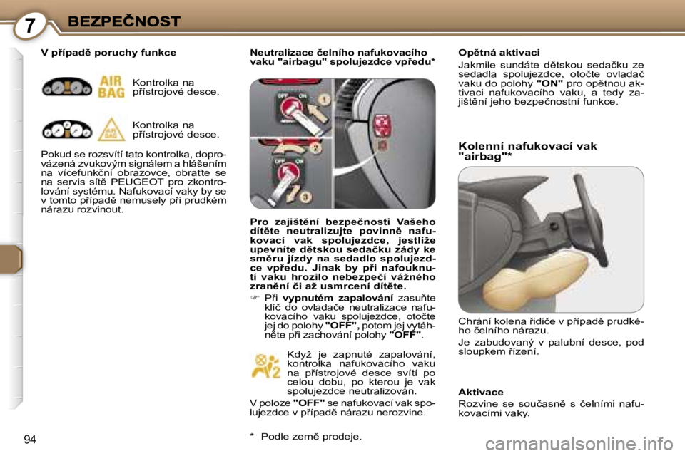 Peugeot 407 2007  Návod k obsluze (in Czech) �7
�9�4
�N�e�u�t�r�a�l�i�z�a�c�e� �č�e�l�n�í�h�o� �n�a�f�u�k�o�v�a�c�í�h�o� �v�a�k�u� �"�a�i�r�b�a�g�u�"� �s�p�o�l�u�j�e�z�d�c�e� �v�p9�e�d�u�*�O�p)�t�n�á� �a�k�t�i�v�a�c�i
�J�a�k�m�i�l�