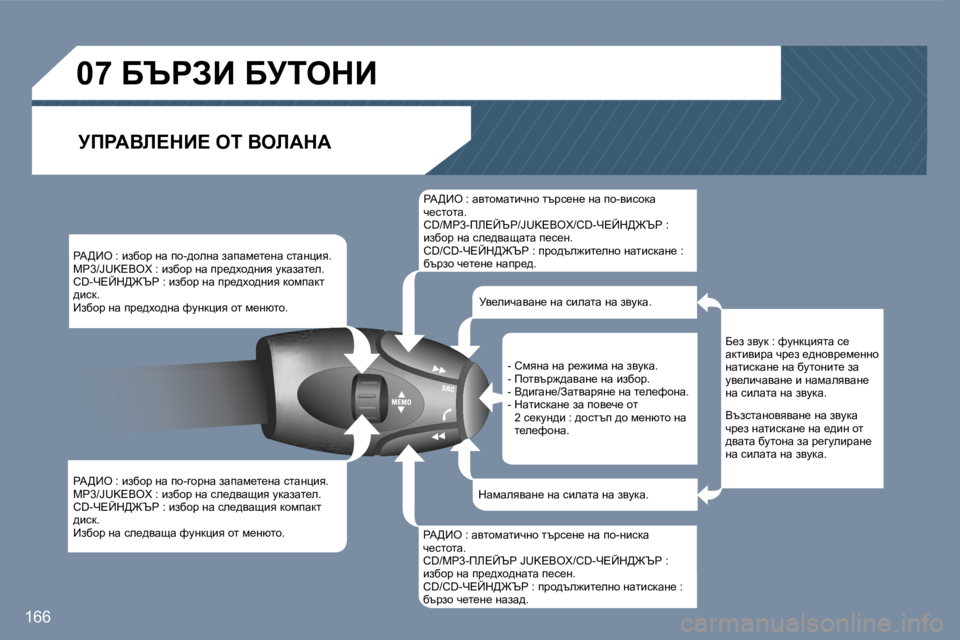 Peugeot 407 2007  Ръководство за експлоатация (in Bulgarian) �1�6�6
gW>_e� �:� baxhj� gw� ih�-^hegw� awiwf_l_gw� klwgpby�.cg�3�/�J�U�K�E�B�O�X� �:� baxhj� gw� ij_^oh^gby� mdwawl_e�.�C�D�-n?Cd>