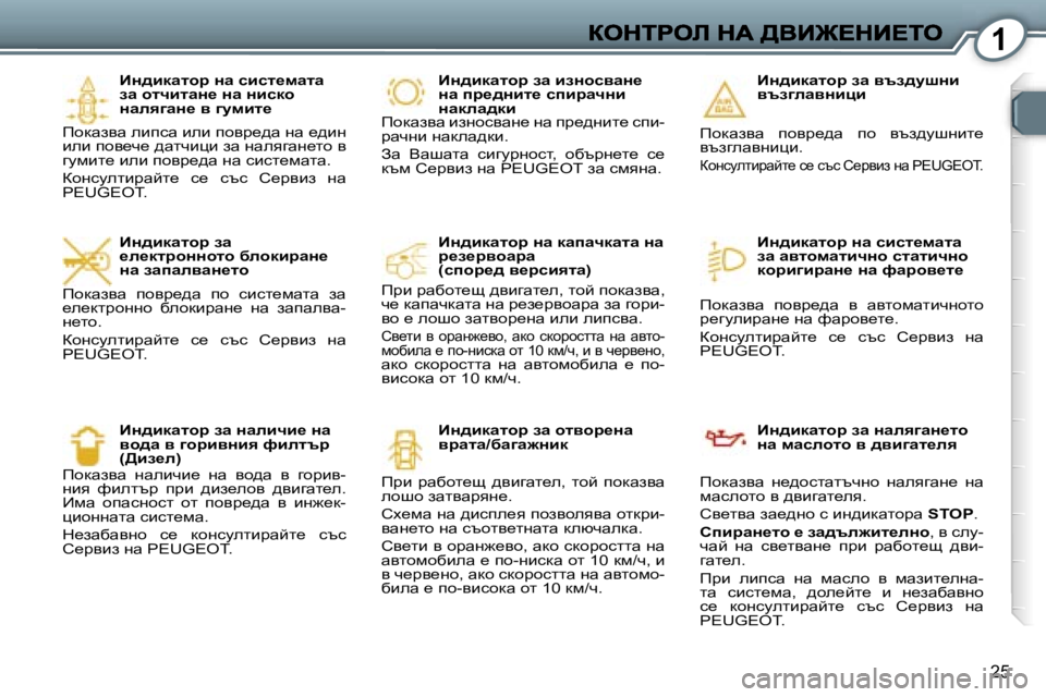 Peugeot 407 2007  Ръководство за експлоатация (in Bulgarian) �1
�2�5
BÖ^bdwlhj� Öw� kbkl_fwlw� aw� hlqblwÖ_� Öw� Öbkdh� Öwey]wÖ_� y� ]mfbl_
fhdwayw� ebikw� beb� ihyj_^w� gw� _^