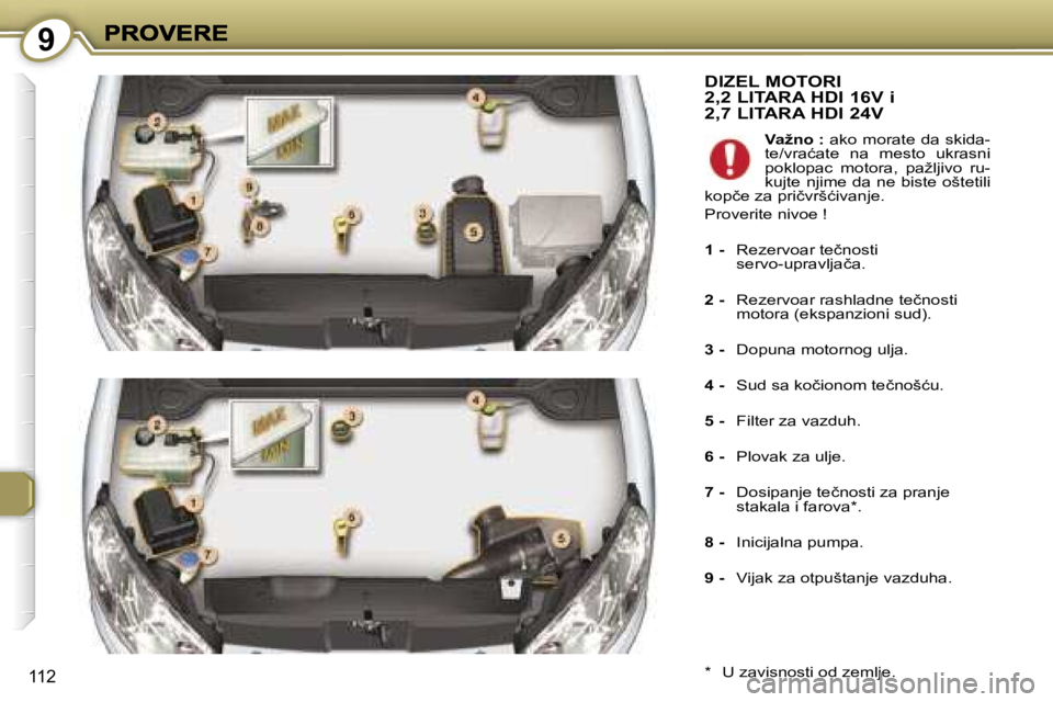 Peugeot 407 2007  Упутство за употребу (in Serbian) �9
�1�1�2
�D�I�Z�E�L� �M�O�T�O�R�I�  
�2�,�2� �L�I�T�A�R�A� �H�D�I� �1�6�V� �i� 
�2�,�7� �L�I�T�A�R�A� �H�D�I� �2�4�V
�*�  �U� �z�a�v�i�s�n�o�s�t�i� �o�d� �z�e�m�l�j�e�.
�V�a�ž�n�o� �:� �a�k�o� �m�o�