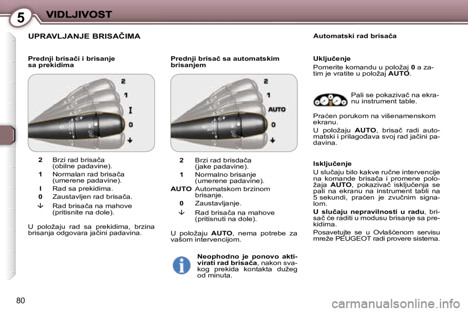 Peugeot 407 2007  Упутство за употребу (in Serbian) �5
�8�0
�U�P�R�A�V�L�J�A�N�J�E� �B�R�I�S�A�Č�I�M�A
�P�r�e�d�n�j�i� �b�r�i�s�a�č�i� �i� �b�r�i�s�a�n�j�e�s�a� �p�r�e�k�i�d�i�m�a�P�r�e�d�n�j�i� �b�r�i�s�a�č� �s�a� �a�u�t�o�m�a�t�s�k�i�m� �b�r�i�s�a