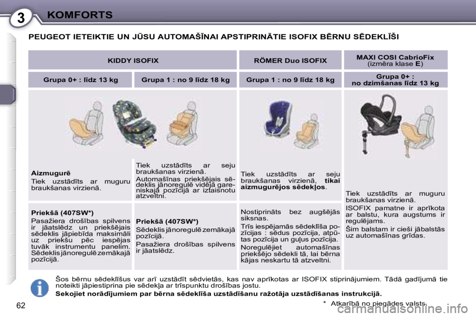 Peugeot 407 2006  Īpašnieka rokasgrāmata (in Latvian) �3�K�O�M�F�O�R�T�S
�6�2
�P�E�U�G�E�O�T� �I�E�T�E�I�K�T�I�E� �U�N� �J