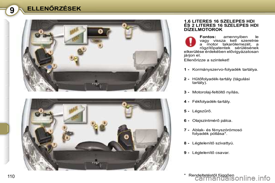 Peugeot 407 2006  Kezelési útmutató (in Hungarian) �9�E�L�L�E�N4�R�Z�É�S�E�K
�1�1�0
�1�,�6� �L�I�T�E�R�E�S� �1�6� �S�Z�E�L�E�P�E�S� �H�D�I�  
�É�S� �2� �L�I�T�E�R�E�S� �1�6� �S�Z�E�L�E�P�E�S� �H�D�I� 
�D�Í�Z�E�L�M�O�T�O�R�O�K
�*�  �R�e�n�d�e�l�t�e