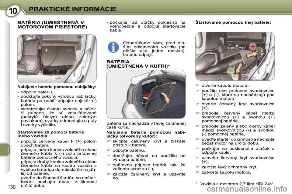 Peugeot 407 2006  Užívateľská príručka (in Slovak) �1�0�P�R�A�K�T�I�C�K�É� �I�N�F�O�R�M�Á�C�I�E
�1�3�0
�-�  �p�o�č�k�a�j�t�e�,�  �a�ž�  �o�t�á�č�k�y�  �p�o�k�l�e�s�n�ú�  �n�a� �v�o-�n�o�b�e�ž�n�é�  �a�  �o�d�p�o�j�t�e�  �š�t�a�r�t�o�v�a�c�i