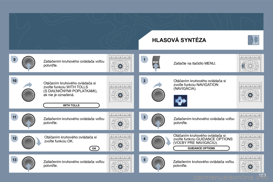 Peugeot 407 2006  Užívateľská príručka (in Slovak) �9
�1�0
�1�1
�1�2 
�1�3 �1 
�2 
�3 
�4
�5
�1�5�3
�Z�a�t�l�a�č�e�n�í�m� �k�r�u�h�o�v�é�h�o� �o�v�l�á�d�a�č�a� �v�o-�b�u�  
�p�o�t�v�r�t�e�. 
�Z�a�t�l�a�č�e�n�í�m� �k�r�u�h�o�v�é�h�o� �o�v�l�