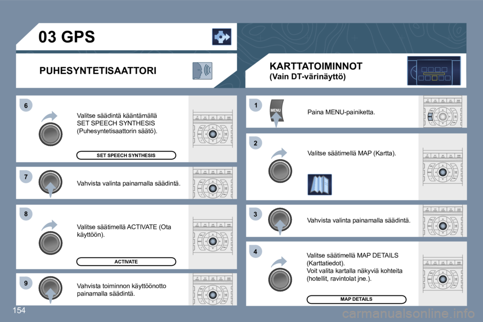 Peugeot 407 2006  Omistajan käsikirja (in Finnish) �6 
�7 
�8 
�9�1
�2
�3 
�4
�1�5�4
�V�a�h�v�i�s�t�a� �v�a�l�i�n�t�a� �p�a�i�n�a�m�a�l�l�a� �s�ä�ä�d�i�n�t�ä�.
�V�a�l�i�t�s�e� �s�ä�ä�d�i�n�t�ä� �k�ä�ä�n�t�ä�m�ä�l�l�ä�  
�S�E�T� �S�P�E�E�C�H