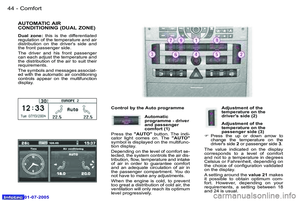 Peugeot 407 2005.5 Service Manual �C�o�m�f�o�r�t�4�4 �-
�0�1�-�0�7�-�2�0�0�5
�4�5�C�o�m�f�o�r�t�-
�0�1�-�0�7�-�2�0�0�5
�A�U�T�O�M�A�T�I�C� �A�I�R�  
�C�O�N�D�I�T�I�O�N�I�N�G� �(�D�U�A�L� �Z�O�N�E�)
�D�u�a�l�  �z�o�n�e�:�  �t�h�i�s�  �