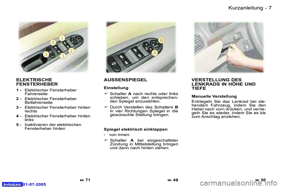 Peugeot 407 2005.5  Betriebsanleitung (in German) �K�u�r�z�a�n�l�e�i�t�u�n�g�6 �-
�0�1�-�0�7�-�2�0�0�5
�7�K�u�r�z�a�n�l�e�i�t�u�n�g�-
�0�1�-�0�7�-�2�0�0�5
�E�L�E�K�T�R�I�S�C�H�E�  
�F�E�N�S�T�E�R�H�E�B�E�R
�1� �-� �E�l�e�k�t�r�i�s�c�h�e�r� �F�e�n�s�t