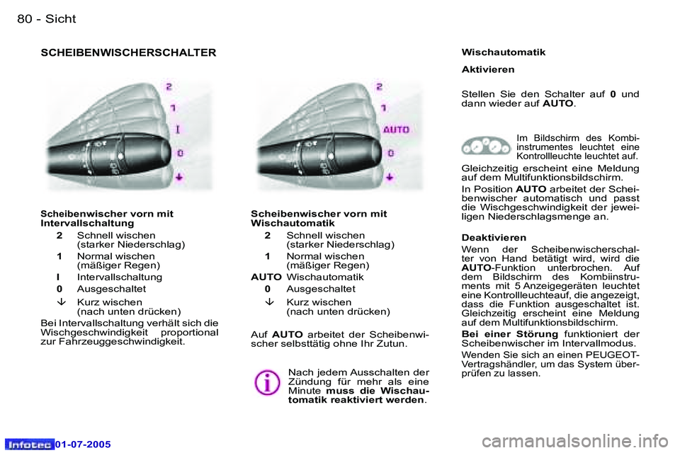 Peugeot 407 2005.5  Betriebsanleitung (in German) �S�i�c�h�t�8�0 �-
�0�1�-�0�7�-�2�0�0�5
�8�1�S�i�c�h�t�-
�0�1�-�0�7�-�2�0�0�5
�S�C�H�E�I�B�E�N�W�I�S�C�H�E�R�S�C�H�A�L�T�E�R
�S�c�h�e�i�b�e�n�w�i�s�c�h�e�r� �v�o�r�n� �m�i�t� 
�I�n�t�e�r�v�a�l�l�s�c�h�