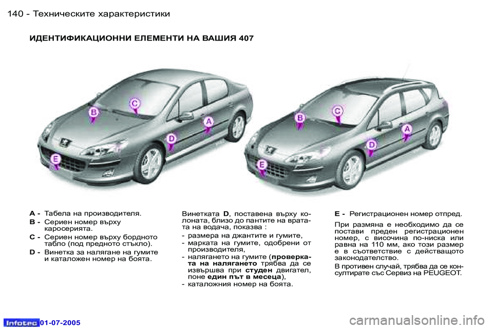 Peugeot 407 2005.5  Ръководство за експлоатация (in Bulgarian) L_ogbq_kdbl_� oZjZdl_jbklbdb�1�4�0 �-
�0�1�-�0�7�-�2�0�0�5
W� �-�  LZx_eZ� gZ� ijhba\h^bl_ey�.
�B� �- �  K_jb_g� ghf_j� \tjom
dZjhk