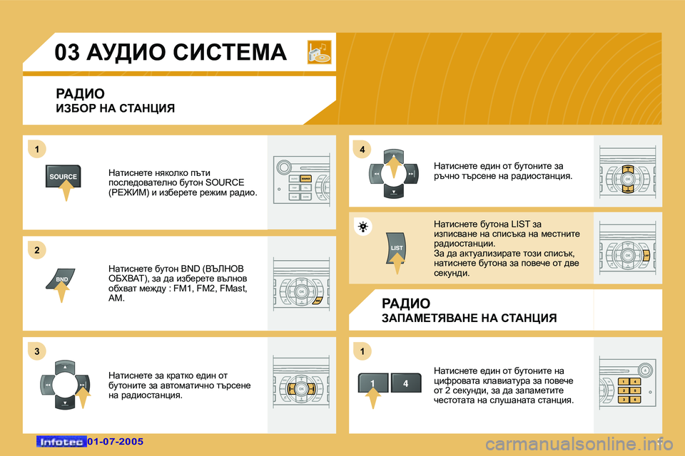 Peugeot 407 2005.5  Ръководство за експлоатация (in Bulgarian) �1 
�2 
�3�4 
�1
�3
�0�3� Wj>Be� hBhi?cW� 
gW>Be 
BAXeg� dW� hiWdmBv
gW>Be
AWfWc?ivYWd?� dW� hiWdmBv
dwlbkg_l_� gydhedh� itl