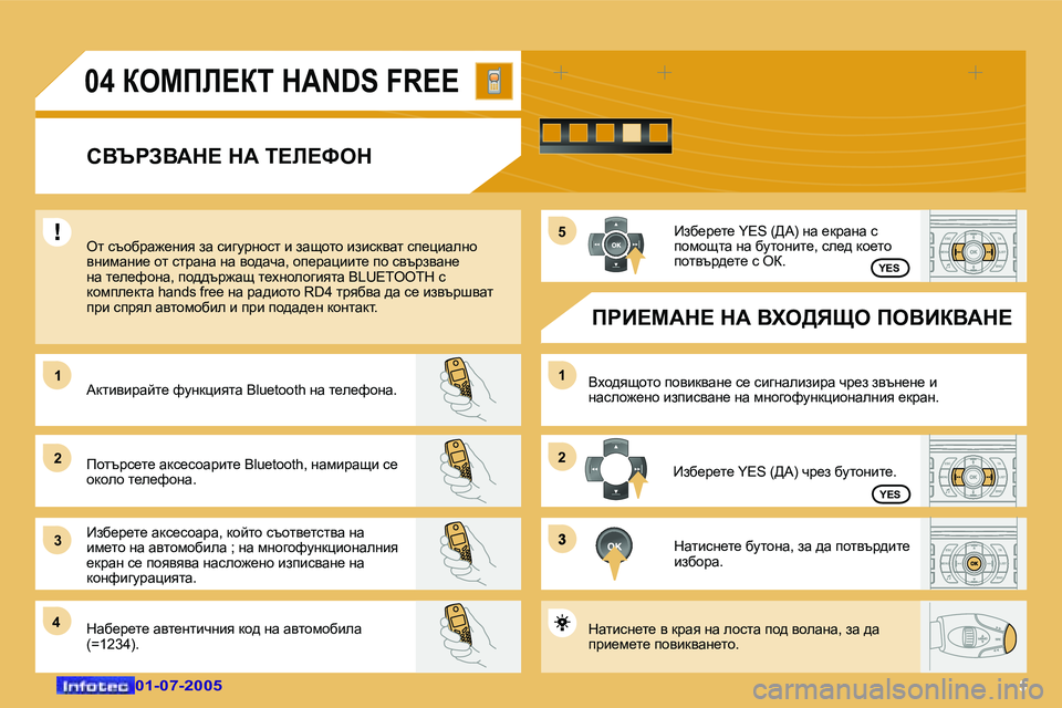 Peugeot 407 2005.5  Ръководство за експлоатация (in Bulgarian) �5
�1 
�2 
�3�1
�2
�3
�4 �5
�3
�0�4� aecfb?ai� �H�A�N�D�S� �F�R�E�E� 
hYqgAYWd?� dW� i?b?ked
el� kthxjw`_gby� aw� kbzmjghkl� b� awshlh� bab