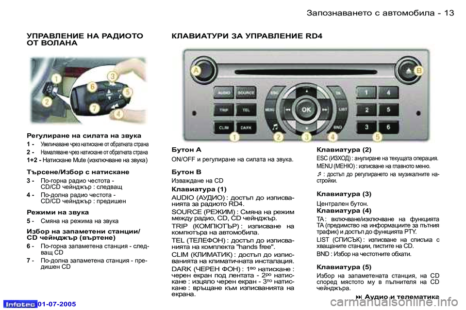 Peugeot 407 2005.5  Ръководство за експлоатация (in Bulgarian) �1�2 �-
�0�1�-�0�7�-�2�0�0�5
�1�3
�-
�0�1�-�0�7�-�2�0�0�5
MIJW<E?GB?� GW� JW>BHLH�  
HL� <HEWGW
J_]mebjZg_� gZ� kbeZlZ� gZ� a\mdZ
�1� �-� M\_eb