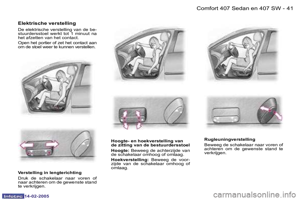Peugeot 407 2005  Handleiding (in Dutch) �4�0 �-
�1�4�-�0�2�-�2�0�0�5
�4�1
�-
�1�4�-�0�2�-�2�0�0�5
�E�l�e�k�t�r�i�s�c�h�e� �v�e�r�s�t�e�l�l�i�n�g
�D�e� �e�l�e�k�t�r�i�s�c�h�e� �v�e�r�s�t�e�l�l�i�n�g� �v�a�n� �d�e� �b�e�- 
�s�t�u�u�r�d�e�r�s�