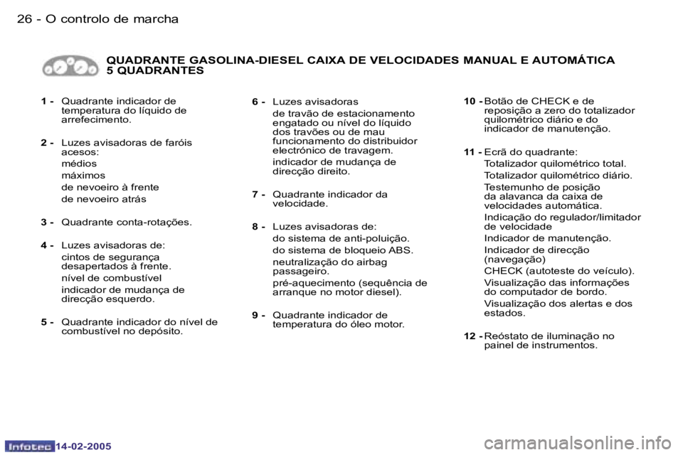 Peugeot 407 2005  Manual do proprietário (in Portuguese) �2�6 �-
�1�4�-�0�2�-�2�0�0�5
�2�7
�-
�1�4�-�0�2�-�2�0�0�5
�1
� �- �  �Q�u�a�d�r�a�n�t�e� �i�n�d�i�c�a�d�o�r� �d�e� 
�t�e�m�p�e�r�a�t�u�r�a� �d�o� �l�í�q�u�i�d�o� �d�e�  
�a�r�r�e�f�e�c�i�m�e�n�t�o�.
