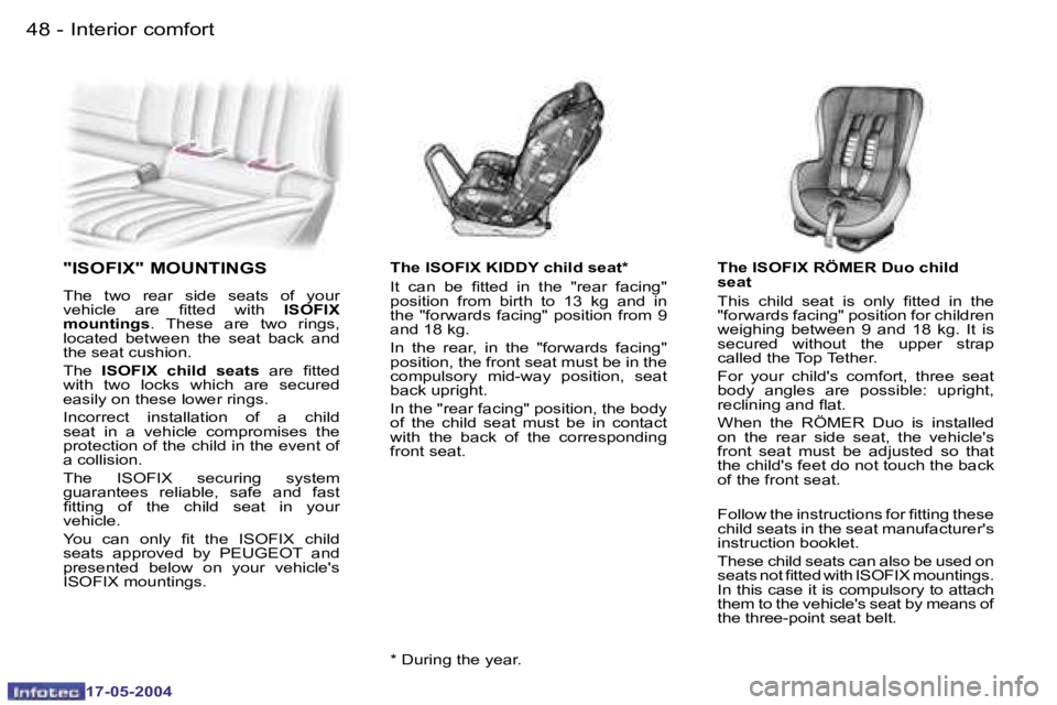 Peugeot 407 2004 Workshop Manual �4�8 �-
�1�7�-�0�5�-�2�0�0�4
�4�9
�-
�1�7�-�0�5�-�2�0�0�4
�"�I�S�O�F�I�X�"� �M�O�U�N�T�I�N�G�S� 
�T�h�e�  �t�w�o�  �r�e�a�r�  �s�i�d�e�  �s�e�a�t�s�  �o�f�  �y�o�u�r�  
�v�e�h�i�c�l�e�  �a�r�e