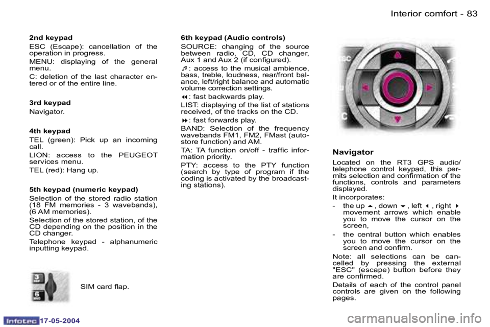 Peugeot 407 2004 Manual Online �8�2 �-
�1�7�-�0�5�-�2�0�0�4
�8�3
�-
�1�7�-�0�5�-�2�0�0�4
�S�I�M� �c�a�r�d� �l�a�p�.
�2�n�d� �k�e�y�p�a�d
�E�S�C�  �(�E�s�c�a�p�e�)�:�  �c�a�n�c�e�l�l�a�t�i�o�n�  �o�f�  �t�h�e�  
�o�p�e�r�a�t�i�o�n� 