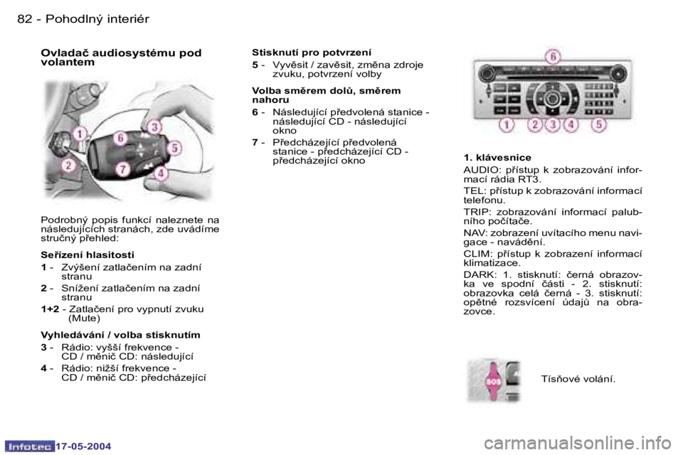 Peugeot 407 2004  Návod k obsluze (in Czech) �8�2 �-
�1�7�-�0�5�-�2�0�0�4
�8�3
�-
�1�7�-�0�5�-�2�0�0�4
�P�o�d�r�o�b�n�ý�  �p�o�p�i�s�  �f�u�n�k�c�í�  �n�a�l�e�z�n�e�t�e�  �n�a�  
�n�á�s�l�e�d�u�j�í�c�í�c�h� �s�t�r�a�n�á�c�h�,� �z�d�e� �u�v