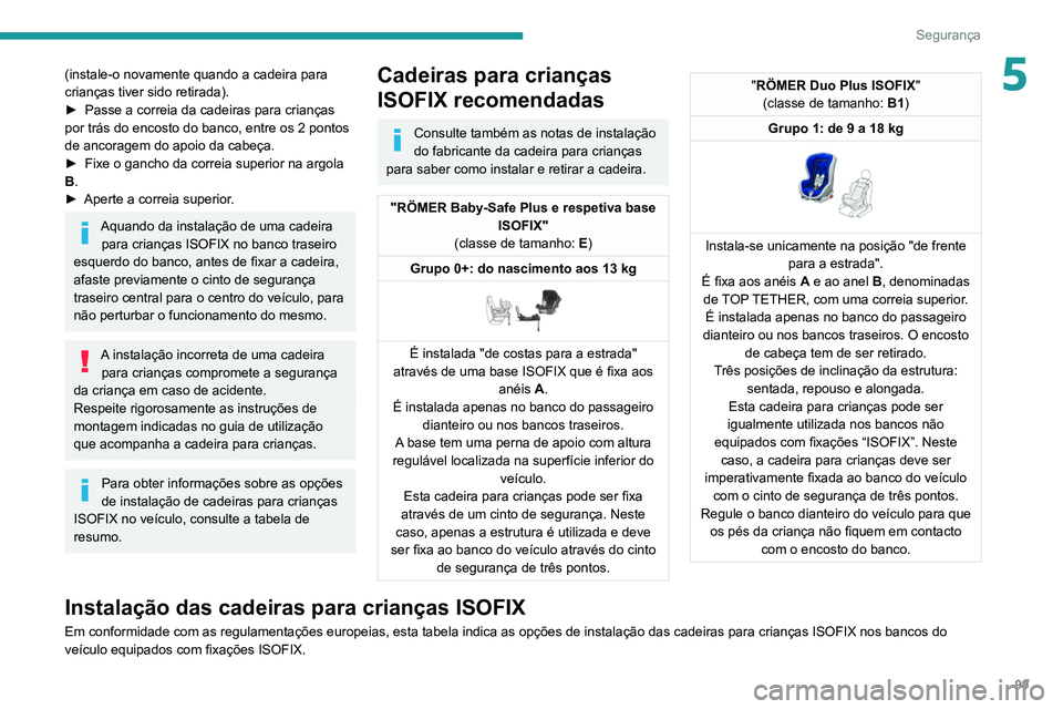 Peugeot 508 2020 Manual do proprietário (in Portuguese) 99
Segurança
5(instale-o novamente quando a cadeira para
crianças tiver sido retirada).
►
Passe a correia da cadeiras para crianças
por trás do encosto do banco, entre os 2 pontos
de ancorag Peugeot 508 2020 Manual do proprietário (in Portuguese) 99
Segurança
5(instale-o novamente quando a cadeira para
crianças tiver sido retirada).
►
Passe a correia da cadeiras para crianças
por trás do encosto do banco, entre os 2 pontos
de ancorag