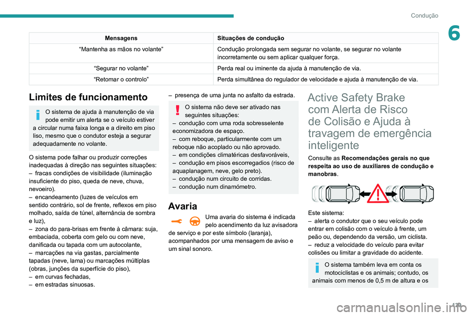 Peugeot 508 2020 Manual do proprietário (in Portuguese) 139
Condução
6MensagensSituações de condução
“Mantenha as mãos no volante” Condução prolongada sem segurar no volante, se segurar no volante \
incorretamente ou sem aplicar qualquer for Peugeot 508 2020 Manual do proprietário (in Portuguese) 139
Condução
6MensagensSituações de condução
“Mantenha as mãos no volante” Condução prolongada sem segurar no volante, se segurar no volante \
incorretamente ou sem aplicar qualquer for