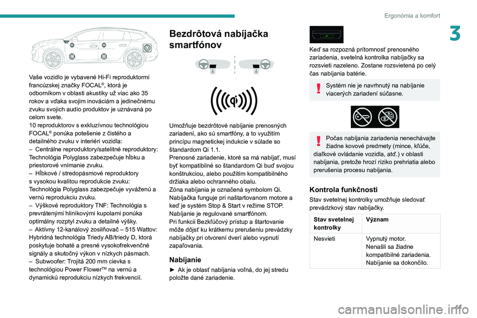 Peugeot 508 2020 Užívateľská príručka (in Slovak) 61
Ergonómia a komfort
3
Vaše vozidlo je vybavené Hi-Fi reproduktormi
francúzskej značky FOCAL®, ktorá je
odborníkom v oblasti akustiky už viac ako 35
rokov a vďaka svojim inováciám a Peugeot 508 2020 Užívateľská príručka (in Slovak) 61
Ergonómia a komfort
3
Vaše vozidlo je vybavené Hi-Fi reproduktormi
francúzskej značky FOCAL®, ktorá je
odborníkom v oblasti akustiky už viac ako 35
rokov a vďaka svojim inováciám a
