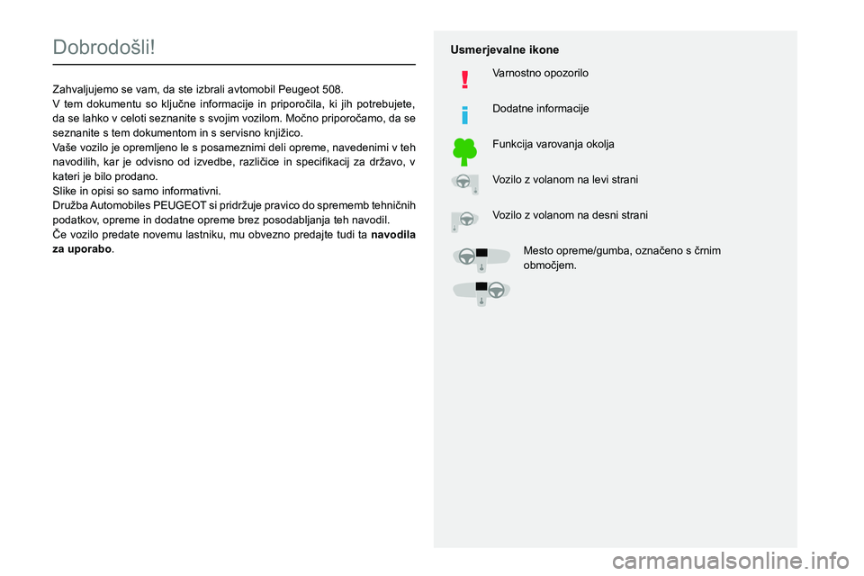 Peugeot 508 2020  Priročnik za lastnika (in Slovenian)   
 
 
 
  
   
   
 
  
 
  
 
 
   
 
 
   
 
 
  
Dobrodošli!
Zahvaljujemo se vam, da ste izbrali avtomobil Peugeot 508.
00390003
004700440003
00560048005D
0039
00510044005900520047004C004F004C004
