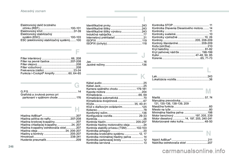 Peugeot 508 2019  Užívateľská príručka (in Slovak) 246
Elektronický delič brzdného účinku (REF)  ........................................ 10
0 -101
Elektronický kľúč
 ...............................

.........37- 3 9
Elektronický stabilizač