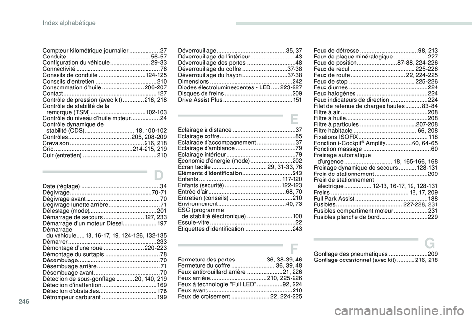 Peugeot 508 2018 Manuel du propriétaire (in French) 246246
Compteur kilométrique journalier ...................2 7
Conduite ................ .................................... 56-57
Configuration du véhicule
.........................29-33
Connec Peugeot 508 2018 Manuel du propriétaire (in French) 246246
Compteur kilométrique journalier ...................2 7
Conduite ................ .................................... 56-57
Configuration du véhicule
.........................29-33
Connec