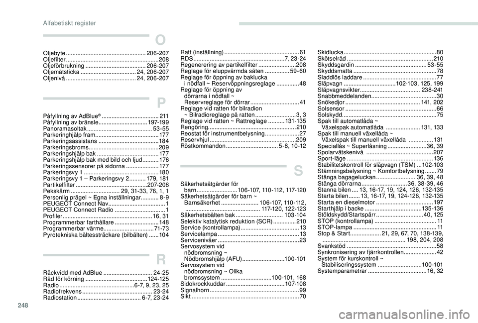 Peugeot 508 2018 Ägarmanual (in Swedish) 248
O
Oljebyte ................................................. 206-207
Oljefilter ......................................................... 208
Oljeförbrukning
................................. Peugeot 508 2018 Ägarmanual (in Swedish) 248
O
Oljebyte ................................................. 206-207
Oljefilter ......................................................... 208
Oljeförbrukning
.................................