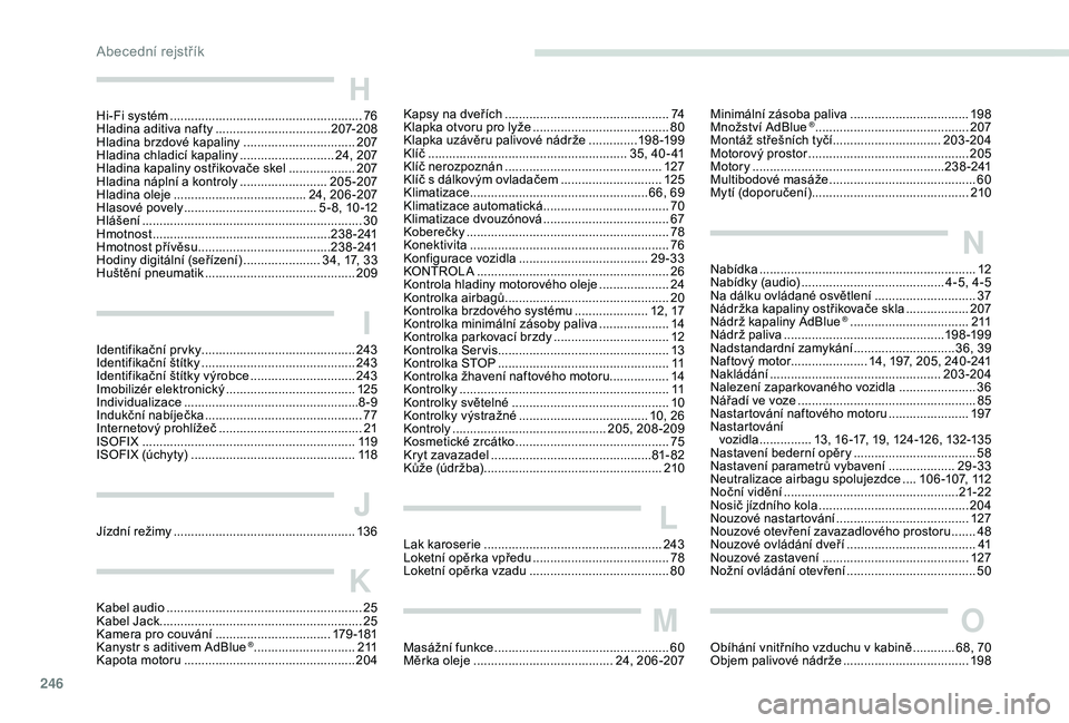 Peugeot 508 2018 Návod k obsluze (in Czech) 246
H
Hi-Fi systém .......................................................76
H ladina aditiva nafty ................................. 20
7-208
Hladina brzdové kapaliny
............................. Peugeot 508 2018 Návod k obsluze (in Czech) 246
H
Hi-Fi systém .......................................................76
H ladina aditiva nafty ................................. 20
7-208
Hladina brzdové kapaliny
.............................