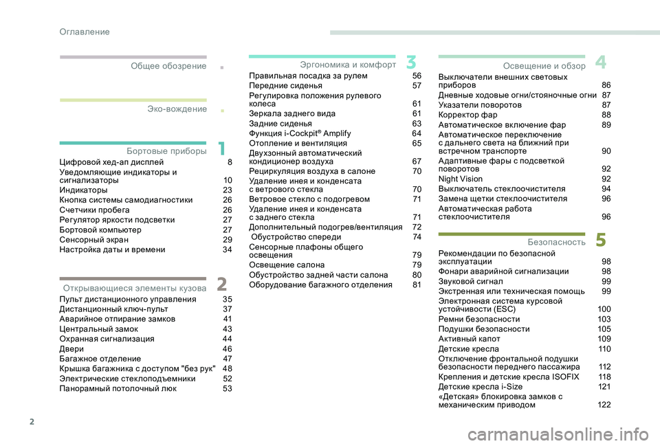 Peugeot 508 2018  Инструкция по эксплуатации (in Russian) 2
.
.
Цифровой хед-ап дисплей 8
У ведомляющие индикаторы и 
сигнализаторы
 1

0
Индикаторы
 2

3
Кнопка системы само�