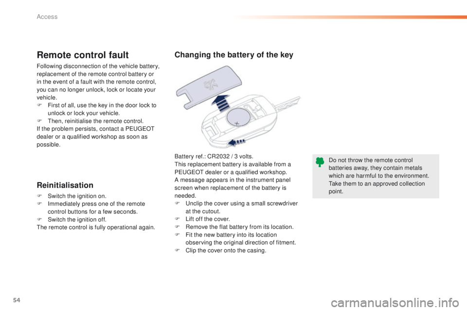 Peugeot 508 2016 Workshop Manual 54
508_en_Chap02_ouvertures_ed01-2016
Battery ref.: CR2032 / 3 volts.this replacement battery is available from a
P
e
uge
Ot
dealer or a qualified workshop.
A message appears in the instrument pan Peugeot 508 2016 Workshop Manual 54
508_en_Chap02_ouvertures_ed01-2016
Battery ref.: CR2032 / 3 volts.this replacement battery is available from a
P
e
uge
Ot
dealer or a qualified workshop.
A message appears in the instrument pan