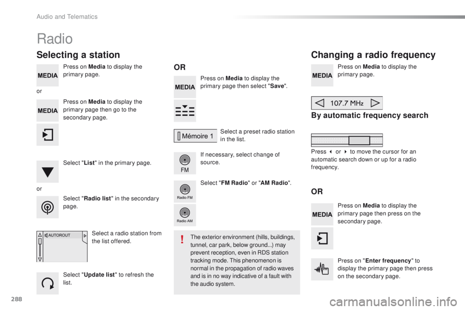 Peugeot 508 2016 Owners Manual - RHD (UK, Australia) 288
Press on Media to display the
primary page. Press on Media to display the
primary page then select " Save".
If necessary, select change of
source. Press on Media
to display the
primar Peugeot 508 2016 Owners Manual - RHD (UK, Australia) 288
Press on Media to display the
primary page. Press on Media to display the
primary page then select " Save".
If necessary, select change of
source. Press on Media
to display the
primar