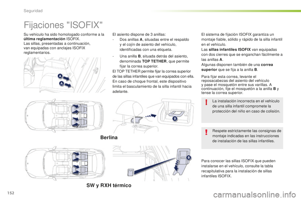 Peugeot 508 2016 Manual del propietario (in Spanish) 152
!
508_es_Chap05_securite_ed01-2016
Su vehículo ha sido homologado conforme a la
última reglamentación ISOFIX.
Las sillas, presentadas a continuación,
van equipadas con anclajes ISOFIX
regl Peugeot 508 2016 Manual del propietario (in Spanish) 152
!
508_es_Chap05_securite_ed01-2016
Su vehículo ha sido homologado conforme a la
última reglamentación ISOFIX.
Las sillas, presentadas a continuación,
van equipadas con anclajes ISOFIX
regl