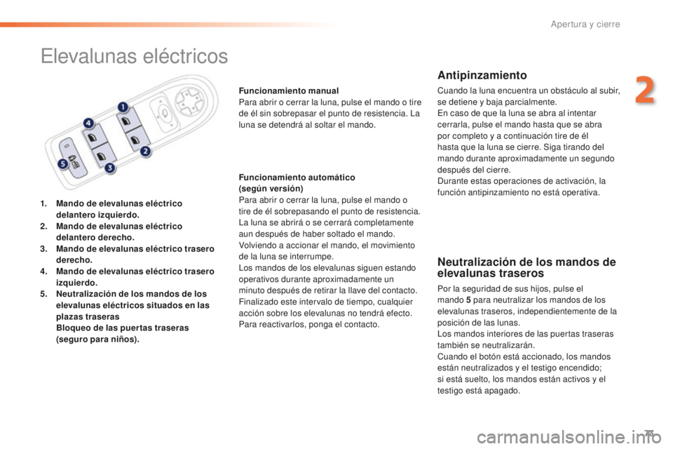 Peugeot 508 2016 Manual del propietario (in Spanish) 73
508_es_Chap02_ouvertures_ed01-2016
Elevalunas eléctricos
1. Mando de elevalunas eléctrico
delantero izquierdo .
2.
Ma
ndo de elevalunas eléctrico
delantero derecho.
3.
Ma
ndo de elevalunas Peugeot 508 2016 Manual del propietario (in Spanish) 73
508_es_Chap02_ouvertures_ed01-2016
Elevalunas eléctricos
1. Mando de elevalunas eléctrico
delantero izquierdo .
2.
Ma
ndo de elevalunas eléctrico
delantero derecho.
3.
Ma
ndo de elevalunas