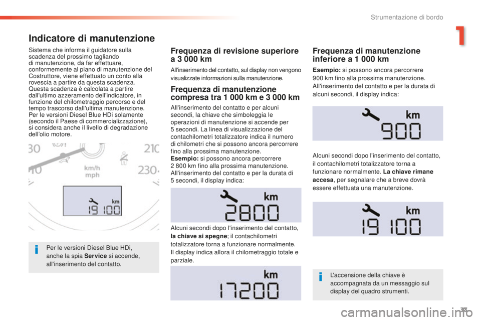 Peugeot 508 2016 Manuale del proprietario (in Italian) 33
508_it_Chap01_instrument-bord_ed01-2016
indicatore di manutenzione
Frequenza di revisione superiore
a 3 000 k m
All'inserimento del contatto, sul display non vengono
visualizzate informazioni Peugeot 508 2016 Manuale del proprietario (in Italian) 33
508_it_Chap01_instrument-bord_ed01-2016
indicatore di manutenzione
Frequenza di revisione superiore
a 3 000 k m
All'inserimento del contatto, sul display non vengono
visualizzate informazioni