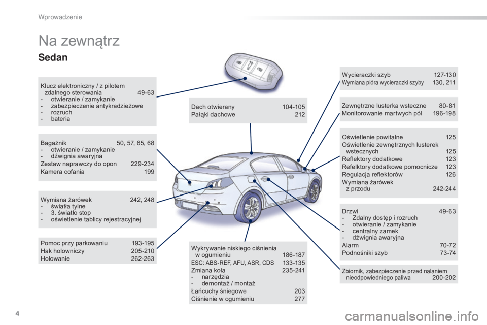 Peugeot 508 2016 Instrukcja Obsługi (in Polish) 4
508_pl_Chap00b_vue-ensemble_ed01-2016
Na zewnątrz
Klucz elektroniczny / z pilotem zdalnego sterowania 4 9 - 63
-
o
twieranie / zamykanie
-
z
abezpieczenie antykradzieżowe
-
r
ozruch
-
b Peugeot 508 2016 Instrukcja Obsługi (in Polish) 4
508_pl_Chap00b_vue-ensemble_ed01-2016
Na zewnątrz
Klucz elektroniczny / z pilotem zdalnego sterowania 4 9 - 63
-
o
twieranie / zamykanie
-
z
abezpieczenie antykradzieżowe
-
r
ozruch
-
b