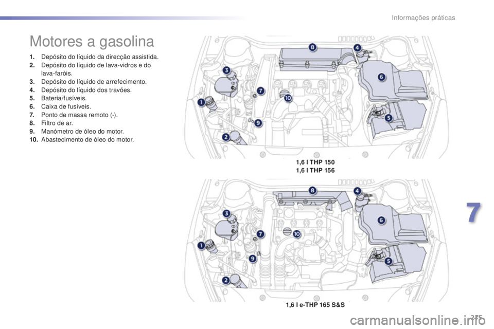 Peugeot 508 2016 Manual do proprietário (in Portuguese) 215
508_pt_Chap07_info-pratiques_ed01-2016
508_pt_Chap07_info-pratiques_ed01-2016
1. Depósito do líquido da direcção assistida.
2. Depósito do líquido de lava-vidros e do
lava-faróis.
3.
D
e Peugeot 508 2016 Manual do proprietário (in Portuguese) 215
508_pt_Chap07_info-pratiques_ed01-2016
508_pt_Chap07_info-pratiques_ed01-2016
1. Depósito do líquido da direcção assistida.
2. Depósito do líquido de lava-vidros e do
lava-faróis.
3.
D
e